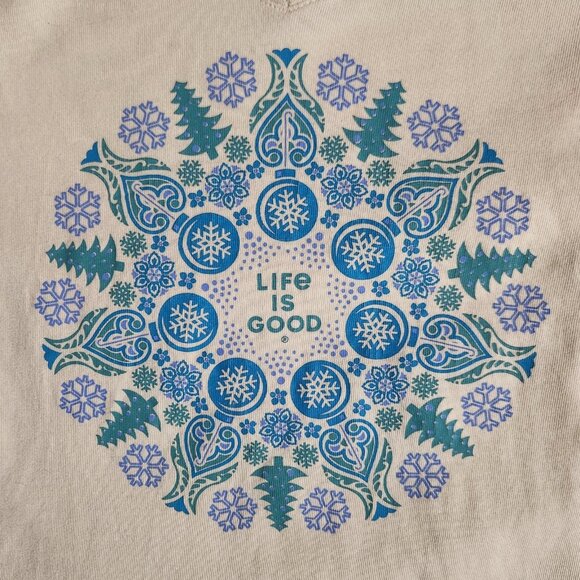 Women's Life is Good XXXL Winter Wonderland Cream Blues LS Crusher V-Neck - Picture 2 of 7